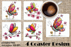 Summer flowers Coaster Design |butterfly Floral Sublima Product Image 1