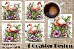 Summer watercolor funny animal - flamingo square coaster Product Image 1