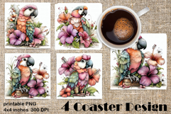 Summer watercolor funny animal - parrot square coaster Product Image 1