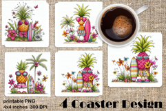 Summer watercolor funny pineapple square coaster Product Image 1