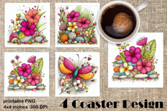 Summer flowers Coaster Design |butterfly Floral Sublima Product Image 1