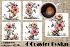 Summer watercolor funny animal - dolphin square coaster Product Image 1
