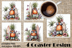 Summer watercolor funny pineapple square coaster Product Image 1