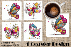 Summer flowers Coaster Design |butterfly Floral Sublima Product Image 1