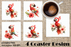 Summer watercolor funny animal - parrot square coaster Product Image 1