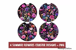Wildflowers Car Coaster PNG | Round Clipart Sublimation Product Image 1