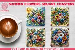 Summer Flower Bouquet Square Coasters. Summer Flower Coaster Product Image 6