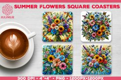 Summer Flower Bouquet Square Coasters. Summer Flower Coaster Product Image 10