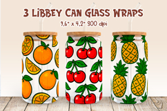 Libbey Can Glass Wrap Sublimation | Summer Fruit PNG Product Image 1