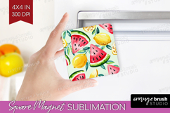 Summer Fruit Magnet Sublimation - Fruit Square Magnet PNG Product Image 1