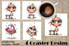 Summer fruits and berries square coaster, Whimsical Product Image 1