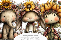 Summer Funny Sunflower Animals Clipart Product Image 1