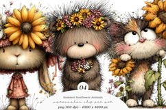 Summer Funny Sunflower Animals Clipart Product Image 1