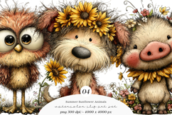 Summer Funny Sunflower Animals Clipart Product Image 1