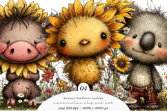 Summer Funny Sunflower Animals Clipart Product Image 1