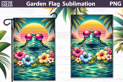 Sea Turtle Garden Flag | Tropical Floral Sunset Product Image 1