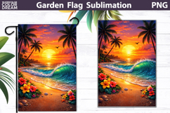 Tropical Ocean Wave Sunset Flag | Beach Garden Sublimation Product Image 1
