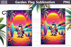 Penguin Garden Flag | Tropical Beach Sunset Product Image 1