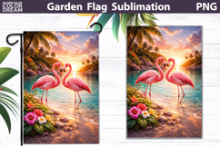 Romantic Flamingo Sunset Flag | Tropical Garden Sublimation Product Image 1