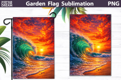 Ocean Wave Sunset Flag | Tropical Beach Sublimation Product Image 1