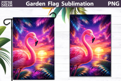 Neon Flamingo Sunset Flag | Tropical Garden Sublimation Product Image 1