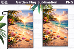 Tropical Beach Seashell Flag | Coastal Garden Sublimation Product Image 1