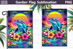 Dolphin Garden Flag | Tropical Floral Sunset Product Image 1