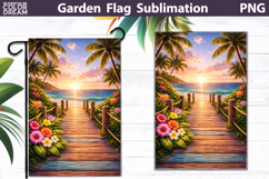 Tropical Beach Boardwalk Flag | Coastal Garden Sublimation Product Image 1