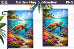 Sea Turtle Coral Reef Flag | Tropical Garden Sublimation Product Image 1