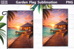 Tropical Overwater Villa Flag | Beach Garden Sublimation Product Image 1