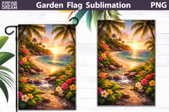 Tropical Beach Sunset Flag | Coastal Garden Sublimation Product Image 1