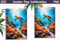 Sea Turtle Coral Reef Flag | Ocean Garden Sublimation Product Image 1