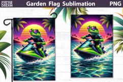 Frog Jet Ski Garden Flag | Tropical Sunset Ride Product Image 1
