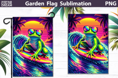 Surfing Frog Garden Flag | Neon Tropical Wave Product Image 1