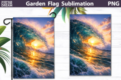 Ocean Sunset Wave Flag | Coastal Garden Sublimation Product Image 1