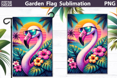 Flamingo Portrait Garden Flag | Tropical Sunset Glow Product Image 1