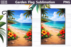 Tropical Beach Paradise Flag | Coastal Garden Sublimation Product Image 1