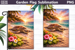 Sea Turtle Beach Sunset Flag | Tropical Garden Sublimation Product Image 1