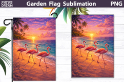 Flamingo Beach Sunset Flag | Tropical Garden Sublimation Product Image 1