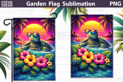 Tropical Sea Turtle Garden Flag | Floral Sunset Beach Product Image 1