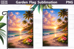 Tropical Beach Sunset Flag | Coastal Garden Sublimation Product Image 1