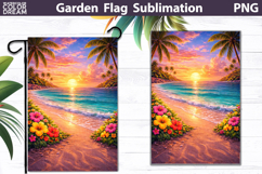 Tropical Beach Sunset Flag | Island Garden Sublimation Product Image 1