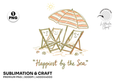 happiest by the sea, beach chair png, coastal summer png, seaside design png, beach sublimation, ocean lover design, summer shirt png, coastal t shirt png, vacation beach png, beach lover gift