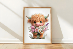 Watercolor Summer Highland Cow Clipart Product Image 2