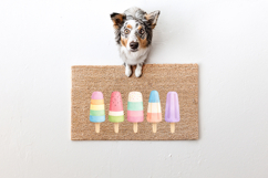 Pastel popsicle clipart set featuring five ice pop designs in soft pink, blue, green, yellow, and purple tones with subtle watercolor shading.