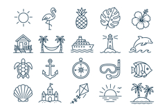 Minimalist Summer Beach and Tropical Vacation Line Icon Set Product Image 1