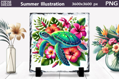 Sea Turtle tropical flowers leaves Slate Design | Summer Product Image 1