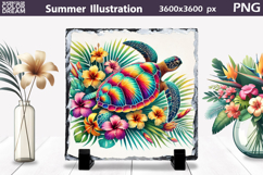 Sea Turtle tropical flowers leaves Slate Design | Summer Product Image 1