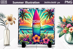 Tropical Surfboard Sunset Art | Summer Sublimation Product Image 1