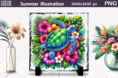 Tropical Sea Turtle Art Slate | Animal Floral Sublimation Product Image 1